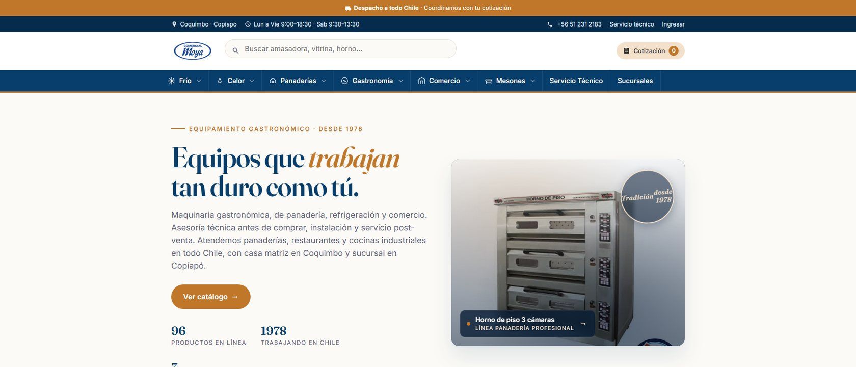 Captura del sitio Comercial Moya en producción