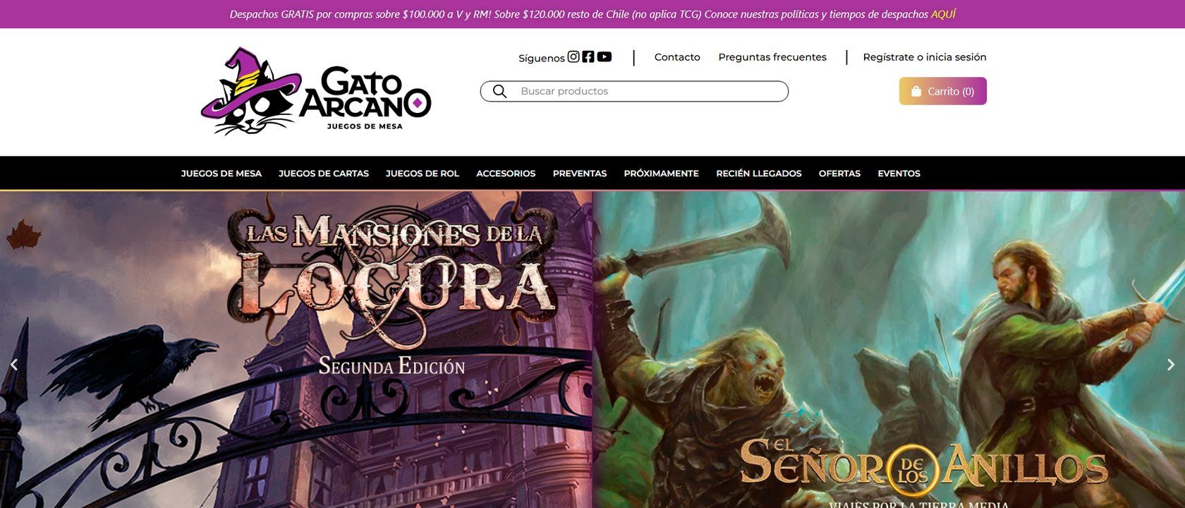Captura del sitio Gato Arcano en producción