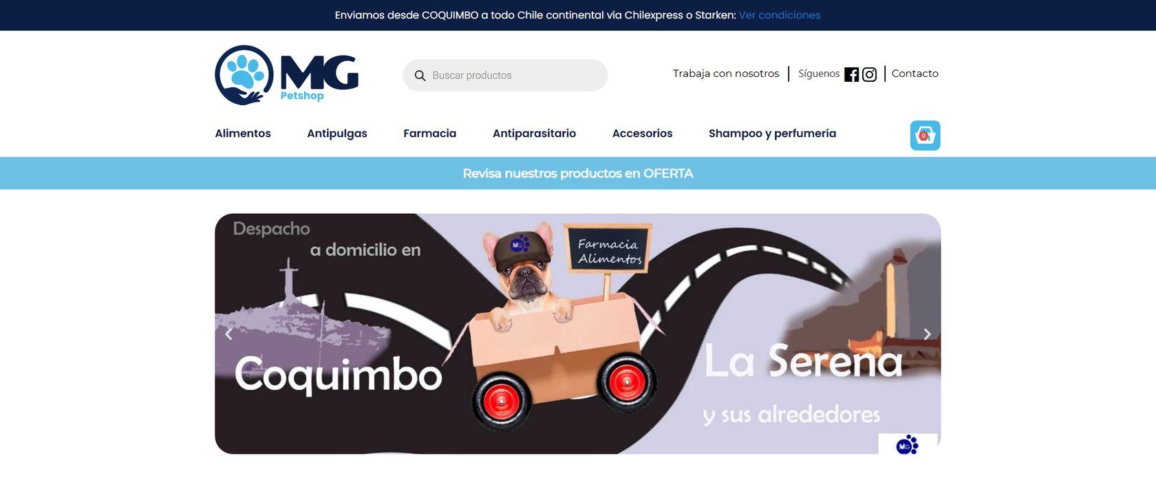Captura del sitio PetShop MG en producción