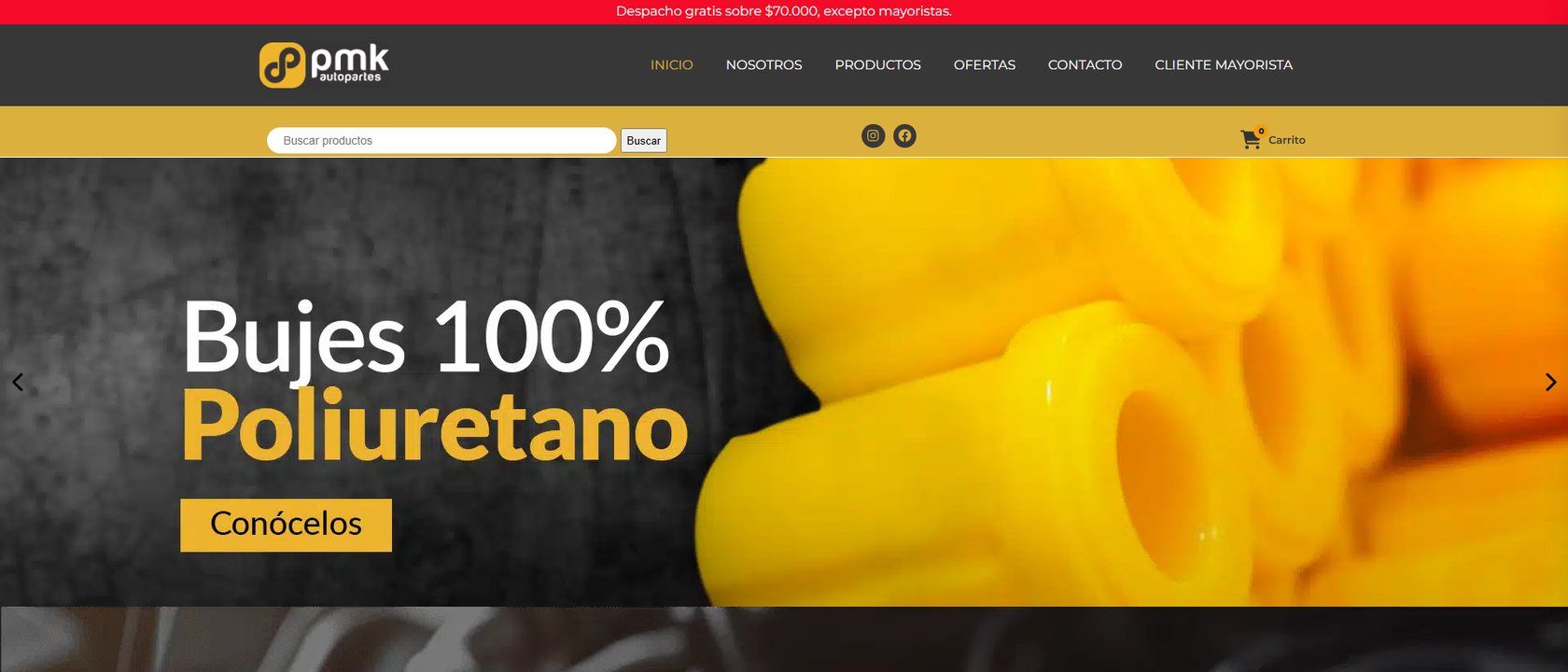 Captura del sitio PMK Autopartes en producción